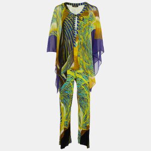 Roberto Cavalli Blue/Yellow Printed Silk & Jersey Jumpsuit M, Suits - Luxury Closet catalog