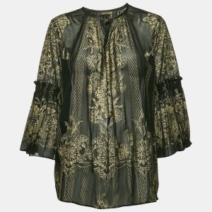 Roberto Cavalli Black Painted Silk A-Line Blouse L, Shirts & Tops - Luxury Closet catalog