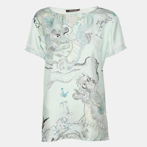 Roberto Cavalli Blue Printed Silk Top L, Shirts & Tops - Luxury Closet catalog