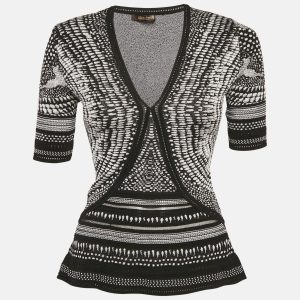 Roberto Cavalli Monochrome Patterned Jacquard Stretch Knit Top S, Shirts & Tops - Luxury Closet catalog