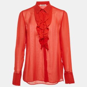 Roberto Cavalli Red Silk Chiffon Ruffle Neck Sheer Shirt S, Shirts & Tops - Luxury Closet catalog