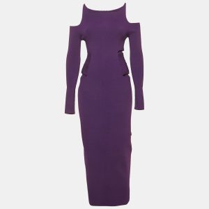 Roberto Cavalli Purple Knit Cut Shoulder Frayed Detail Bodycon Dress M, Dresses - Luxury Closet catalog