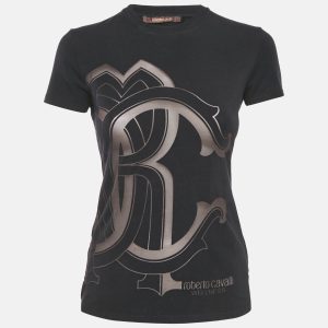 Roberto Cavalli Black Logo Print Cotton Crew Neck T-Shirt S, Shirts & Tops - Luxury Closet catalog
