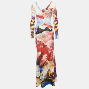 Roberto Cavalli Multicolor Floral Print Jersey Brooch Detail Maxi Dress S, Dresses - Luxury Closet catalog