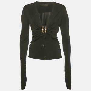 Roberto Cavalli Black Embellished Lace Up Jersey Top M, Shirts & Tops - Luxury Closet catalog