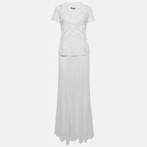 Roberto Cavalli White Perforated Knit Top & Maxi Skirt Set M, Suits - Luxury Closet catalog