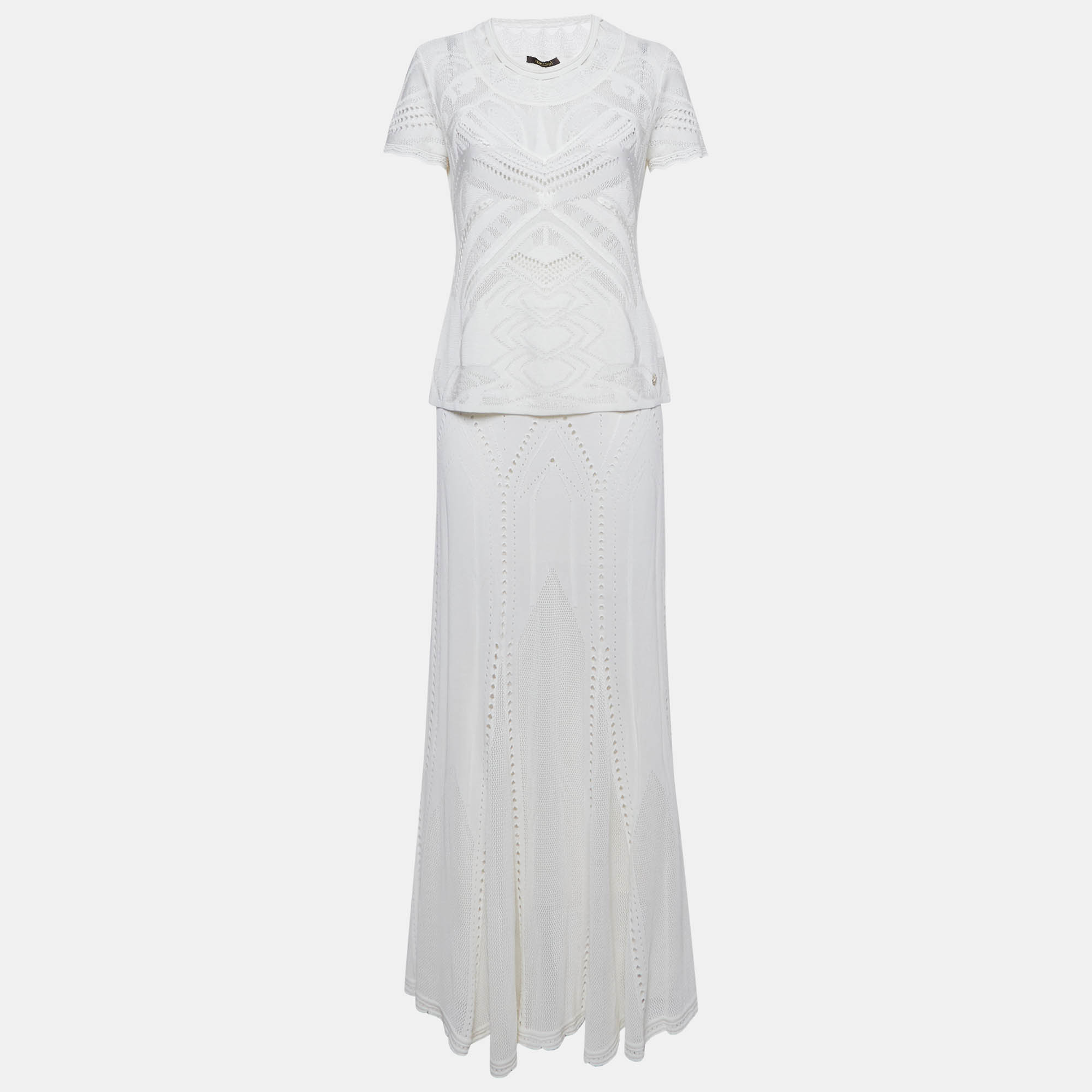 Roberto Cavalli White Perforated Knit Top & Maxi Skirt Set M, Suits - Luxury Closet catalog