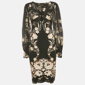 Roberto Cavalli Black Floral Print Jersey Ruche Neck Short Dress L, Dresses - Luxury Closet catalog