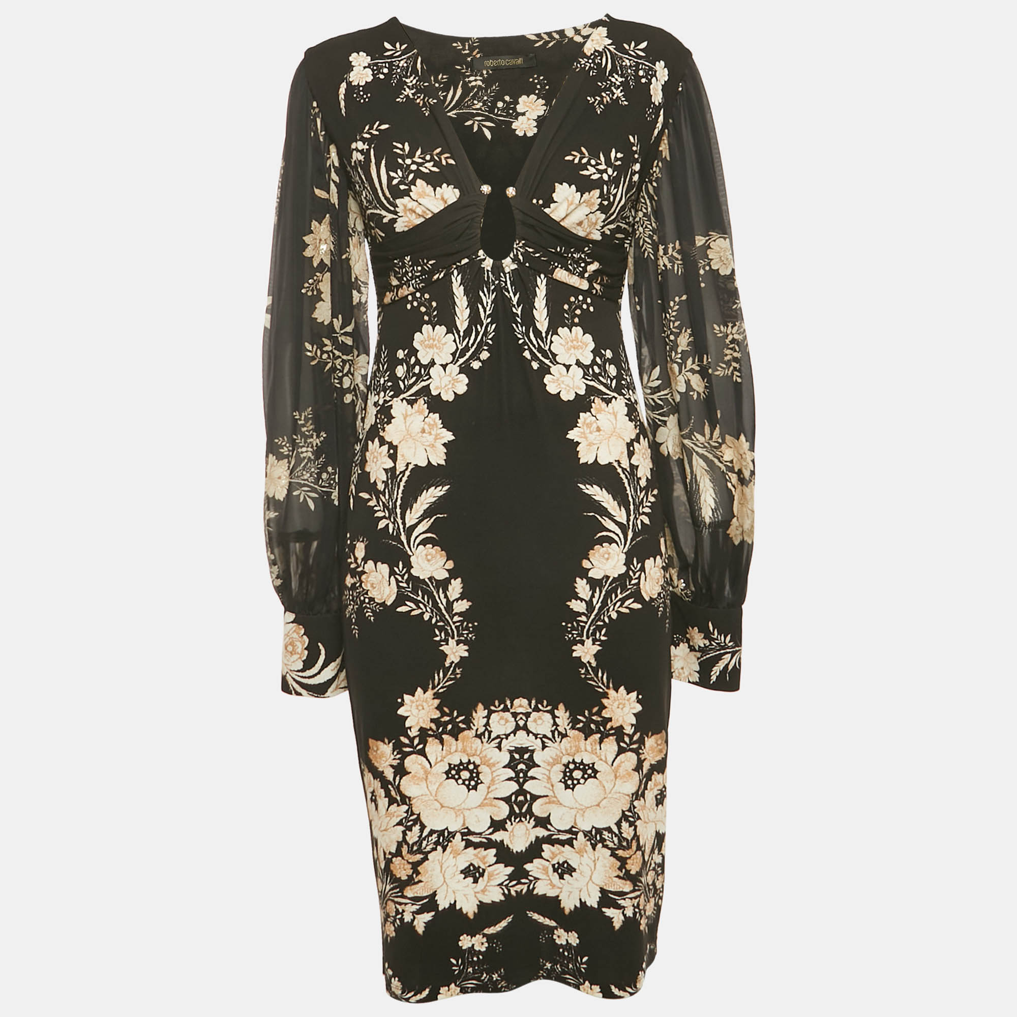 Roberto Cavalli Black Floral Print Jersey Ruche Neck Short Dress L, Dresses - Luxury Closet catalog