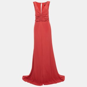 Roberto Cavalli Red Crepe Ruched Slit Maxi Dress M, Dresses - Luxury Closet catalog