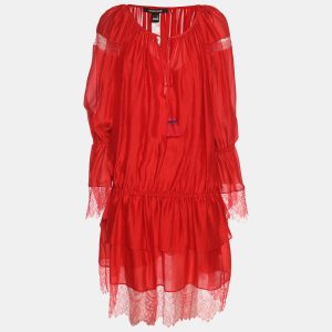 Roberto Cavalli Red Silk and Lace Trim Mini Dress S, Dresses - Luxury Closet catalog