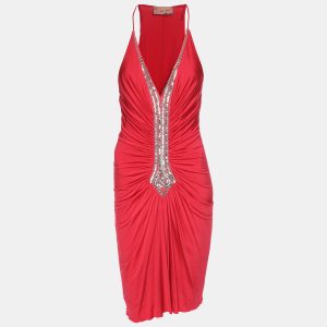 Roberto Cavalli Pink Jersey Crystal Ruched Embellishment Mini Dress M, Dresses - Luxury Closet catalog