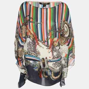 Roberto Cavalli Multicolor Stripe Printed Silk Belted Kaftan Blouse S, Coats & Jackets - Luxury Closet catalog