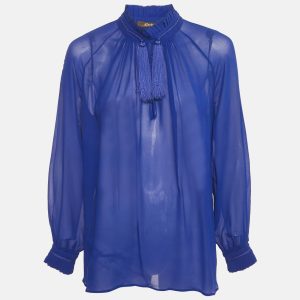 Roberto Cavalli Blue Silk Tassel Detailed Sheer Blouse S, Shirts & Tops - Luxury Closet catalog