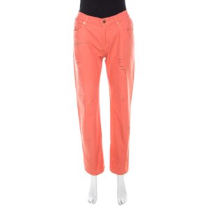 Roberto Cavalli Coral Pink Cotton Denim Logo Print Distressed Jeans L, Jeans - Luxury Closet catalog