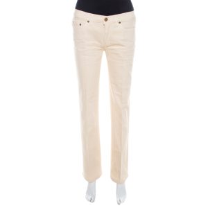 Roberto Cavalli Cream Cotton Denim Crinkled Effect Jeans M, Jeans - Luxury Closet catalog