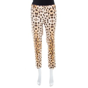 Roberto Cavalli Beige Leopard Print Cotton Tapered Ankle Grazer Trousers M, Clothing - Luxury Closet catalog