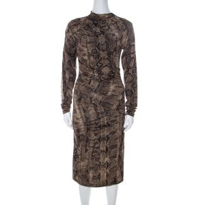 Roberto Cavalli Brown Snake Printed Jersey Ruched Detail Dress S, Dresses - Luxury Closet catalog