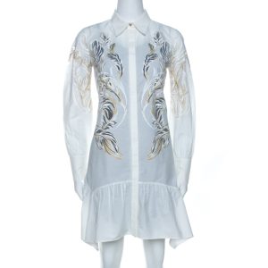 Roberto Cavalli White Brasso Feather Print Cotton Shirt Dress S, Dresses - Luxury Closet catalog