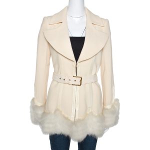 Roberto Cavalli Cream Wool Fox Fur Trim Belted Jacket M, Coats & Jackets - Luxury Closet catalog
