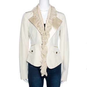 Roberto Cavalli Cream Cotton Blend Ruffle Detail Jacket M, Coats & Jackets - Luxury Closet catalog