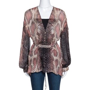 Roberto Cavalli Multicolor Animal Print Silk Embellished Sheer Blouse S, Shirts & Tops - Luxury Closet catalog
