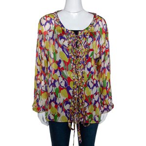 Roberto Cavalli Multicolor Tulip Print Silk Sheer Blouse M, Shirts & Tops - Luxury Closet catalog