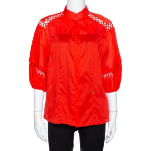 Roberto Cavalli Red Cotton Eyelet Lace Detail Blouse M, Shirts & Tops - Luxury Closet catalog