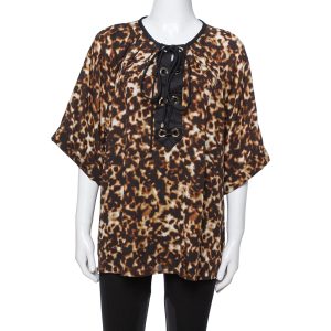 Roberto Cavalli Brown Printed Silk Crepe Tie Front Blouse L, Shirts & Tops - Luxury Closet catalog