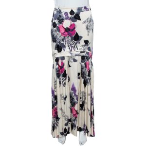 Roberto Cavalli Cream Floral Print Silk Satin Maxi Skirt S, Skirts - Luxury Closet catalog