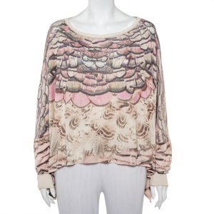 Roberto Cavalli Beige Printed Silk Knit Oversized Sweatshirt M, Sweaters & Cardigans - Luxury Closet catalog