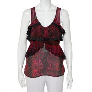 Roberto Cavalli Multicolor Snakeskin Printed Silk Pleated Detail Sleeveless Top S, Shirts & Tops - Luxury Closet catalog