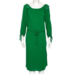 Roberto Cavalli Green Jersey Cold Shoulder Tassel Tie Detailed Belted Dress M, Dresses - Luxury Closet catalog