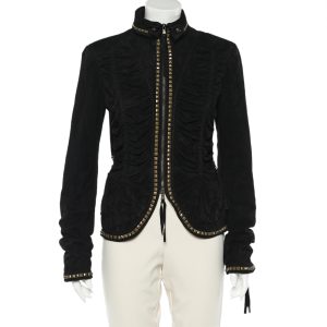 Roberto Cavalli Black Studded Suede Zip Front Ruched Jacket M, Coats & Jackets - Luxury Closet catalog