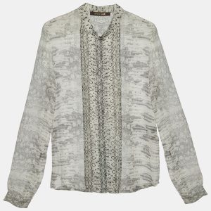 Roberto Cavalli Light Grey Snakeskin Printed Silk Button Front Shirt S, Shirts & Tops - Luxury Closet catalog