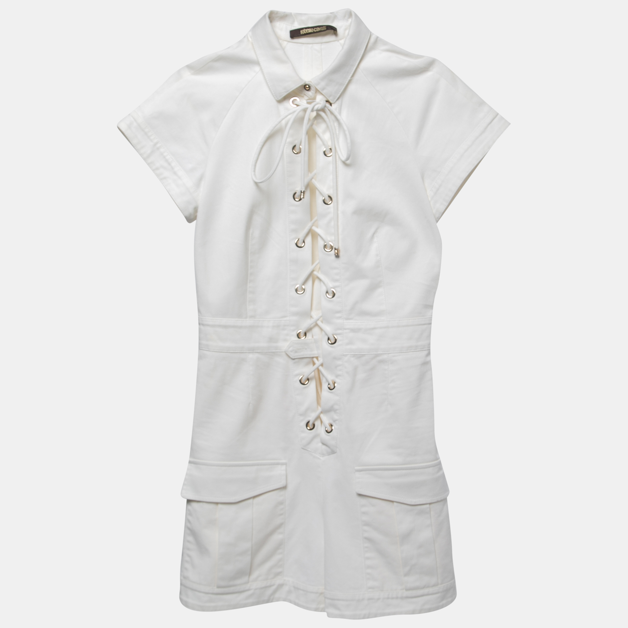 Roberto Cavalli White Cotton Lace-Up Playsuit S, Suits - Luxury Closet catalog