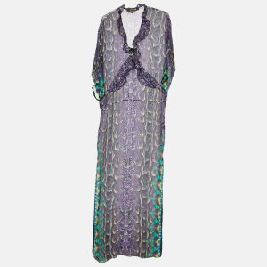 Roberto Cavalli Multicolor Printed Silk Ruffle Detail Maxi Dress S, Dresses - Luxury Closet catalog