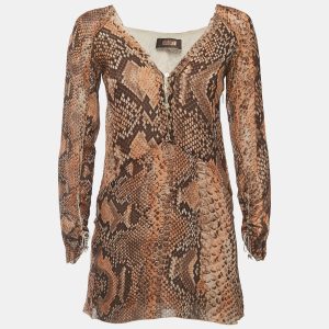 Roberto Cavalli Brown Snake Print Silk Long Sleeve Flared Mini Dress M, Dresses - Luxury Closet catalog