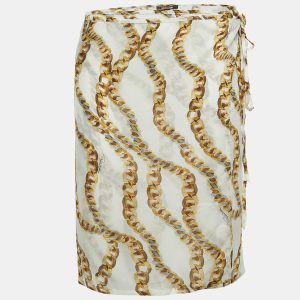 Roberto Cavalli Cream Chain Print Silk Wrap Mini Skirt M, Skirts - Luxury Closet catalog
