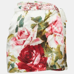 Roberto Cavalli White Floral Print Satin Mini Wrap Skirt M, Skirts - Luxury Closet catalog