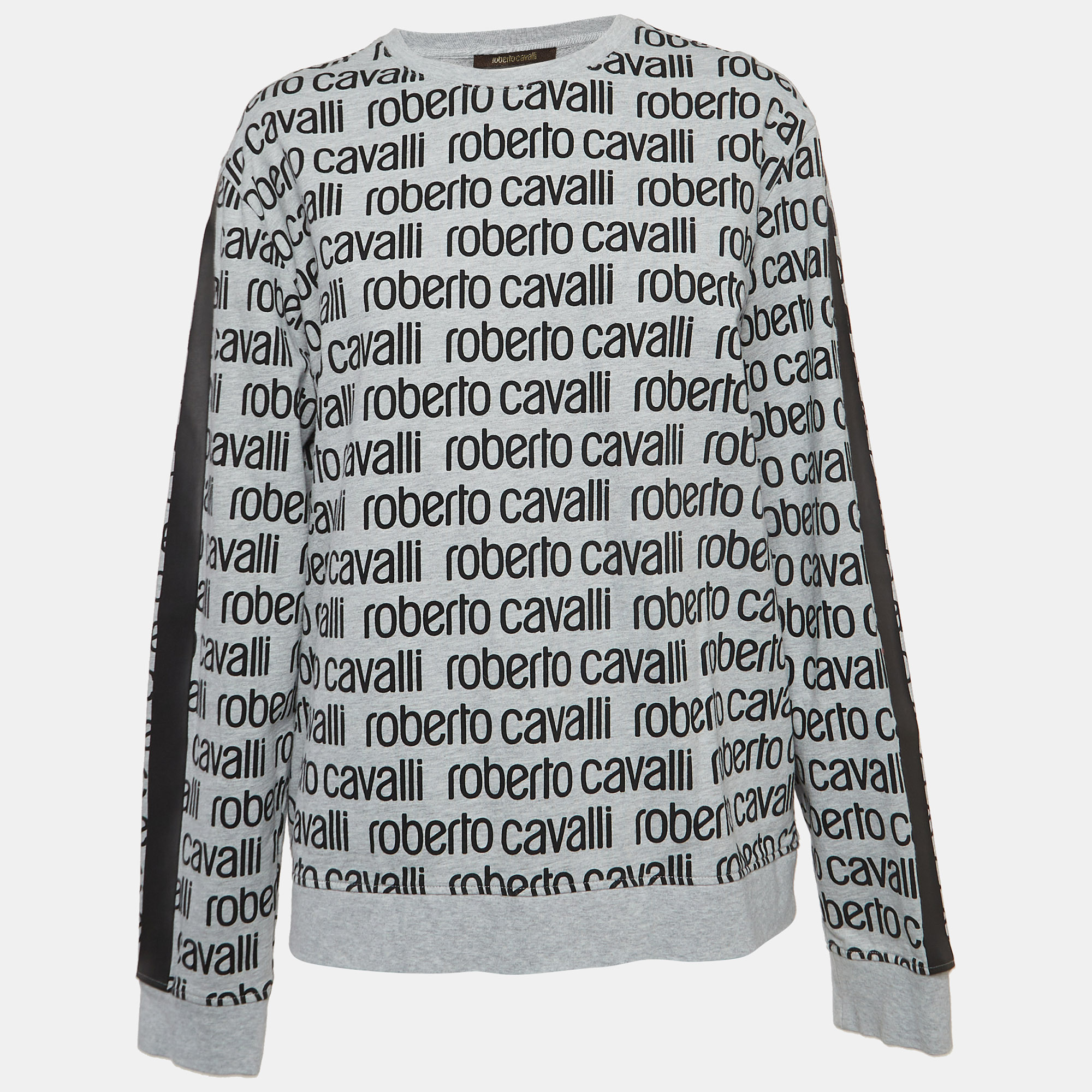 Roberto Cavalli Grey Logo Print Cotton Crew Neck Sweatshirt L, Sweaters & Cardigans - Luxury Closet catalog