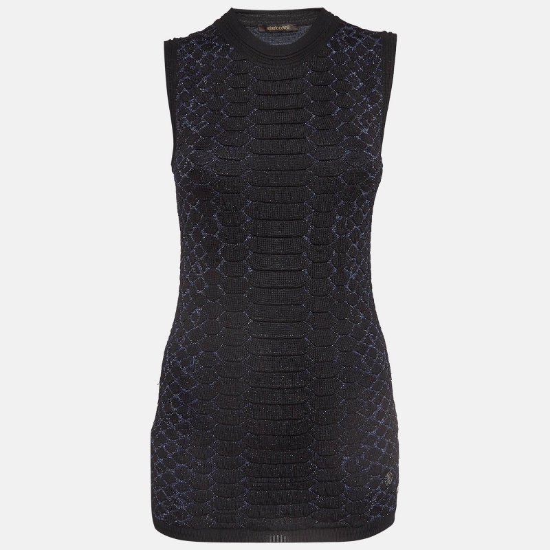 Roberto Cavalli Black And Blue Snake Pattern Lurex Knit Top S, Shirts & Tops - Luxury Closet catalog