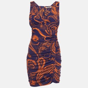 Roberto Cavalli Purple and Orange Printed Jersey Ruched Mini Dress M, Dresses - Luxury Closet catalog