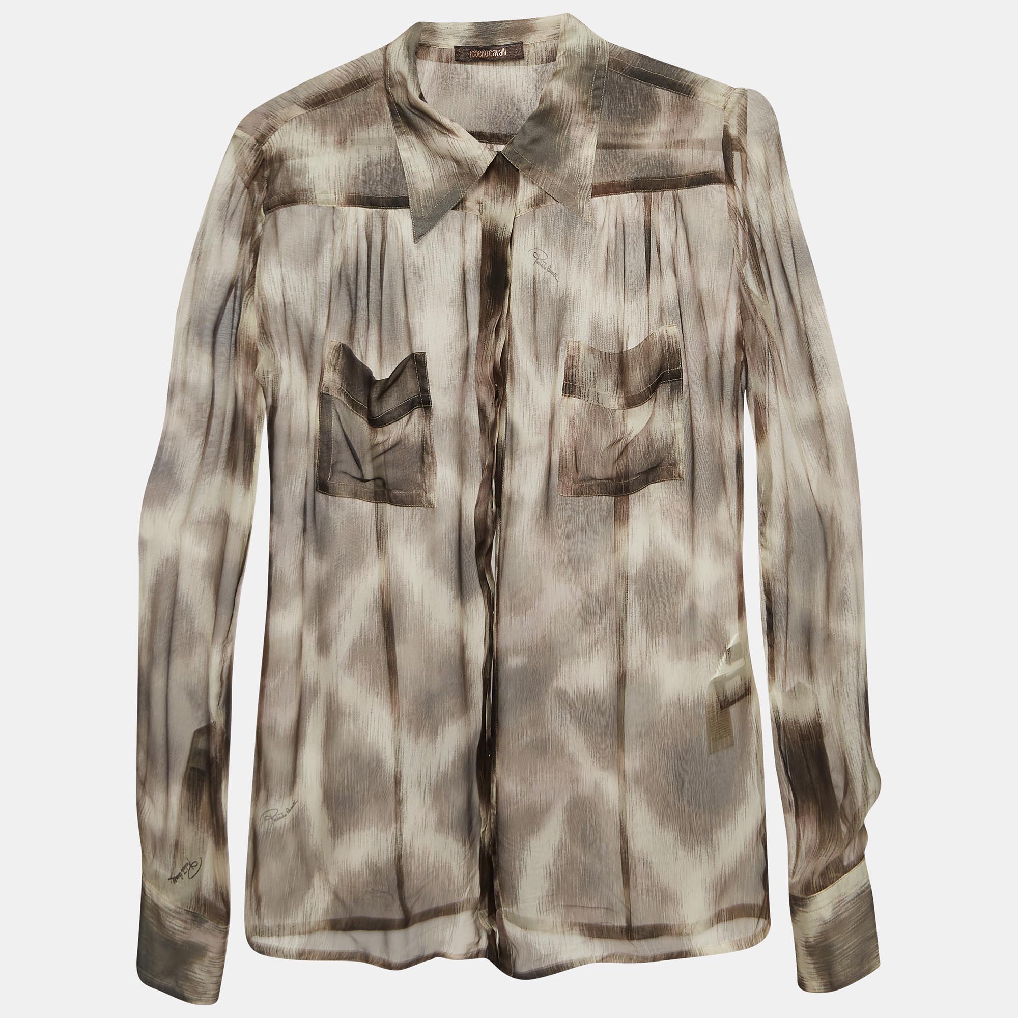 Roberto Cavalli Brown Animal Print Silk Sheer Shirt S, Shirts & Tops - Luxury Closet catalog
