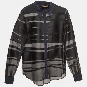 Roberto Cavalli Black Stripe Silk Blend Sheer Shirt S, Shirts & Tops - Luxury Closet catalog