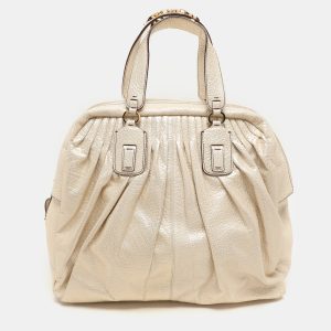 Roberto Cavalli Metallic Gold Textured Leather Chain Detail Handle Satchel, Satchels - Luxury Closet catalog