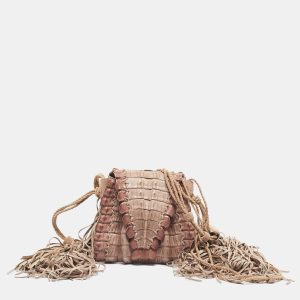 Roberto Cavalli Light Pink Suede and Crocodile Fringe Crossbody Bag, Shoulder Bags - Luxury Closet catalog