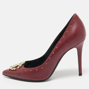 Roberto Cavalli Burgundy Leather Embellished Pointed Toe Pumps Size 38, Pumps - Luxury Closet catalog