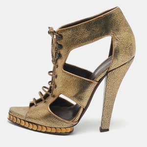 Roberto Cavalli Gold Leather Cut Out Lace Up Booties Size 39, Boots - Luxury Closet catalog