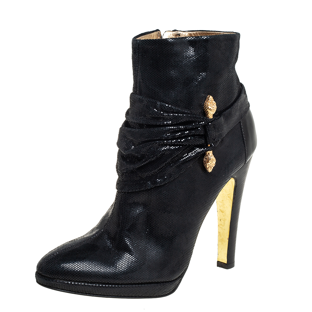 Roberto Cavalli Black Nubuck Ankle Boots Size 40.5, Boots - Luxury Closet catalog